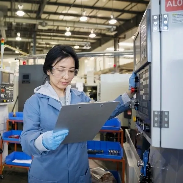 Worker Checking Production Line